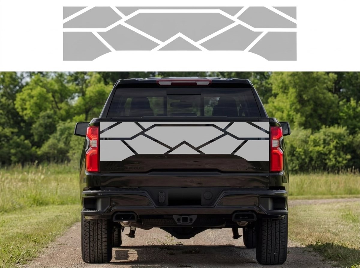 Racing Geometric Tailgate Vinyl Decal Sticker for Truck & Pickup – Sport Style Rear Tailgate Graphic